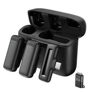 2 Pack trådlösa Lavalier -mikrofoner för iPhone iPad, Leereel Plug -Play Lapel Mic med laddningsfodral för intervju, videoinspelning, Tiktok, Live Stream - Noise Reduction