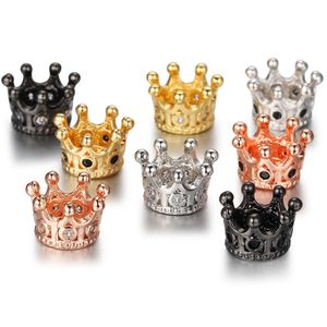 Distanser Small CZ King Crown Charm Spacer Beads Cubic Zirconia Rhinestone Pave Queen Armband Connector för DIY Making Jewelry D DHF13