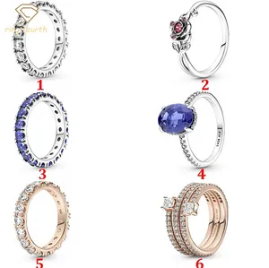 Anéis de prata 925 femininos adequados para Pandora, anel de coração original, coroa de moda, estilo de Natal, novo estilo, noivado, amantes, moda, anel de casamento para mulheres