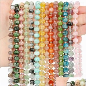 Other Beads 8X6Mm Faceted Natural Stone Amazonite Sunstone Quartzs Prehnite Fluorite Loose For Jewelry Making Diy Bracelet 7.5 Drop D Dh6Ri