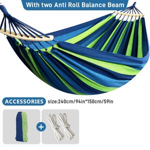 Порталджи 250*150см 2 человека на открытом воздухе Canvas Camping Hammock Bend Wood Stick Устойчивые садовые парк Hamak