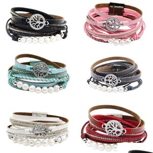 Braccialetti con ciondoli New Hollow Out Cowe Pearl Magnetic Buckle Bracelet Womens Long Band Drop Delivery Jewelry Dhtjv