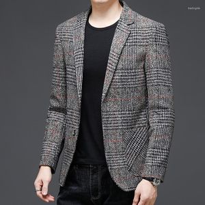 Mäns kostymer varumärke stil mode topp klassisk klass slim casual fit män 2023 tweed jacka affärsplan blazer rockar mens kläder