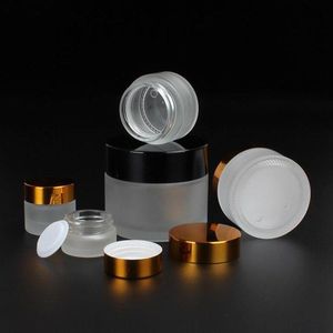 50g 30g 20g 15g 10g 5g barattolo di crema di vetro gelo con coperchi neri oro argento 1oz contenitore di vetro 1/3oz confezione cosmetica F1817 Wwdbv