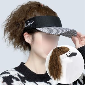 Bollkåpor hatt med bifogad våg lockigt syntetiskt fluffigt långt hår baseball mössa för kvinnor svans justerbar 230619