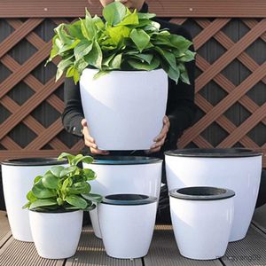 Planters Pots S/M/L/XL-XXXL Lazy Flower Pot Outer And Inner Pot Imitation Porcelain Series Garden Plastic Self Watering Flowerpot Soil Plantin R230620