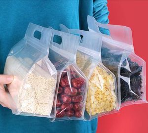 Bred mun transparent återförslutad ziplock stativ påsar återanvändbar snack nötböna riskorn matväska med handtag