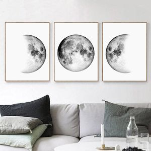 Dipinti Minimalista in bianco e nero Wall Art Canvas Painting Poster Fasi lunari Terra Immagini Stampe Decorazione d'interni per la casa