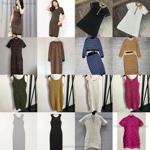 Projektant kobiet sukienki z dzianiny w stylu casual klasyczna dzianinowa sukienka w stylu vintage moda pełna litera damska wzór z długim rękawem odzież jesień dzianiny bez rękawów