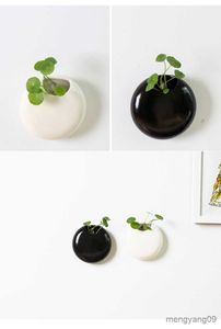 Planters Pots Korean Retro Hydroponic Ceramic Black and White Wall Hung Fleshy Flowerpot Simple Plant Pot Office Decor Gardening Creative R230620