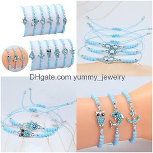 Charm Armband 12pc/set Blue Beads Starfish Dolphin Love Armband Series Marine Hand justerbar flätad set Drop Delivery Otujo