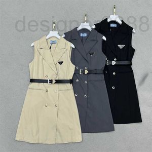 Basic & Casual Dresses designer Summer New Celebrity Style Commuter Fashion Double breasted Triangle Belt Decorative Dress for Women 1K97