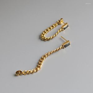 Dangle Earrings Amaiyllis 18k Gold Back Hanging Chain Stud Black Zircon Long Tassel For Female Jewelry Gift