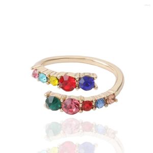 Кластерные кольца Rhineston Открытое кольцо Эластичное регулируемое изменение размера многоцветного цвета лето красочное регулируемое пальчика Женщина бесплатно