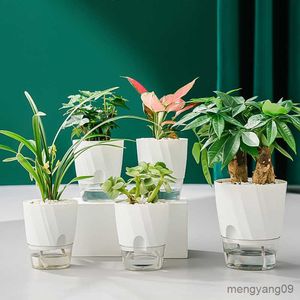 Planters Pots Lazy Hydroponic Flower Pot Automatic Water-Absorbing Flowerpot Transparent Double Layer Plastic Self Watering Planter Office R230620