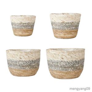 Pişiriciler Rattan Dokuma Sepet Çim Çim Çim Edin Sepet Konteynerleri Flowerpot saksı bitkileri Saksılar 4 Boyutlar Kapalı Açık R230620