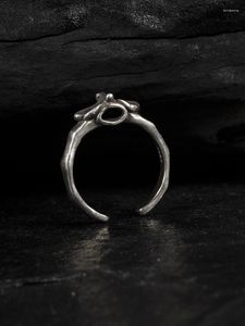 Pierścienie klastra BEM HI Ben Men'Swomen's Otwarty pierścień Ribs 925 Srebrny oryginalny projekt Ręcznie wykonany Dark Biker Custom