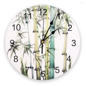 Wall Clocks Bamboo Ink Print Clock Art Silent Non Ticking Round Watch For Home Decortaion Gift