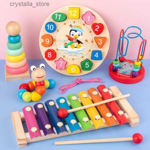 Montessori Education Wood Toys Baby Development Games Barn Träpussel för barn Early Learning Education Kit L230518