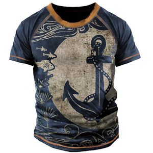 Herren-T-Shirts, Sommer, Herren, lässig, Muskel-Oberteile, kurze Ärmel, Rundhalsausschnitt, modisch, Anker-Grafik, 3D-Druck, Retro-Straßen-T-Shirts, Übergröße, T-Shirts, 6XL, 230619