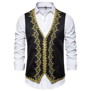 Herrenwesten Stilvolle Goldstickerei Barockweste Männer Slim Fit Prinz Schwarze Weste Weste Männer Bühnenball Drama Oper Kostüm Gilet 230619