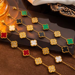 Gold Plated Charm Bracelet Four-leaf Clover Designer Elegant Mother-of-pearl Bracelets for Women High Quality Jewelry Gift