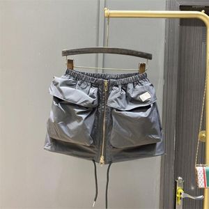 Röcke 2023 Mode Große Tasche Fracht Rock Für Frauen Sommer Dünne Beiläufige Elastische Taille Kordelzug Zipper A-linie Kurze Streetwear