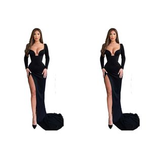 Arabiska dubai svart sexig plus size sjöjungfrun prom klänningar för kvinnor veck älskling hög sida split rygglös formell slitage födelsedagstävlingsmottagning parti klänningar