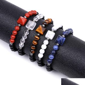 Beaded 6Mm Matte Agate Healing Crystal Pyramid Beads Strands Bracelets For Women Men Feng Shui Reiki Positive Energy Gemstone Metaphy Dheqa