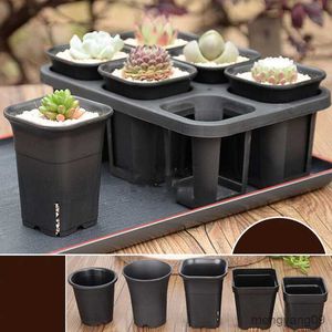 Planters POTS Plastic Round/Square Plant Pot Set Tjockning Succulents High Waist Basin Pots Plant Nursery Container (6 st potten + Tray) R230620