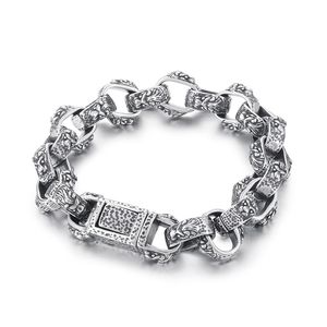 Gjutning av rostfritt stål Biker Lion Link Chain Armband för herrgåvor 14mm 8.66 tum 68G Vintage Silver Fader gåvor