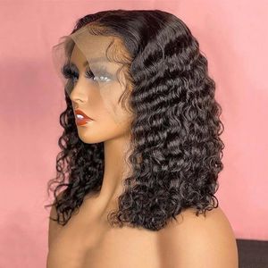 Curly 13x4 13x6 koronkowa peruka z przodu krótka peruka z frontu przedniego ludzkie dla czarnych kobiet głębokie fala brazylijska Remy 4x4 Lace Closure Peruki