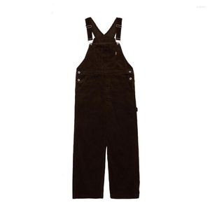 Herrbyxor amerikansk vintage fast färg corduroy hängslen för män lösa jumpsuit last casual rak enkel trendiga varumärke