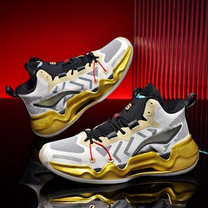 Neue Herren-Basketballschuhe, atmungsaktive Turnschuhe, lässige Lauftrainer, Gold, Blau, Weiß, Größe 39–46