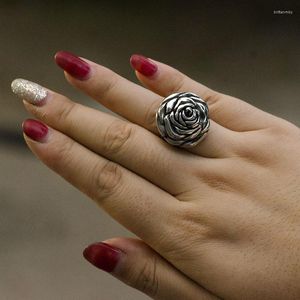 Cluster Rings Valily Rose Blossom Ring Stainless Steel Statement Rock Style Flower Gift For Men/Women Size 7-13