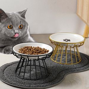 Cat Bowls Feeders Ceramic Höjd Pet Bowl Food Water Treats för katter Ampdogs levererar utomhusmatning Dricketillbehör Doggie Stand 230620