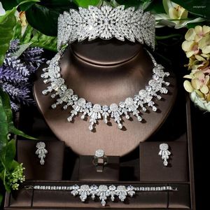 Colar Brincos Conjunto Moda Luxo Completo Ouro Branco Cor CZ Dubai Nigéria Feminino Acessórios Festa de Casamento Design Bijoux Femme N-1612