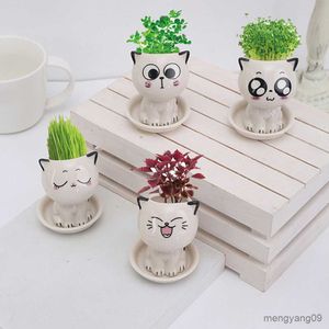 Plantadores Vasos de flores de cerâmica Mini gato em forma de desenho animado Vaso bonito de planta de mesa Vaso de expressão de gato Vaso de planta de mesa Decore pequeno ornamento R230620