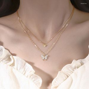 Naszyjniki wisiorek motyla naszyjnik dla kobiet podwójne warstwy elegancki łańcuch obojczyka estetyczna obrońca szyjka biżuteria