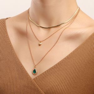 fashion multi-layer flat snake chain imitation green agate necklace female INS creative design jewlery simple pendant necklace female niche design accessories 01