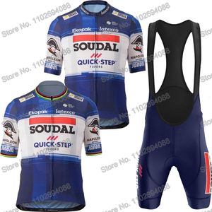 Jersey Cycling Sets Mistrz świata 2023 Set Soudal Szybkie ubrania Mężczyźni letnia koszulka rowerowa MTB rowerowe szorty Ropa 230619