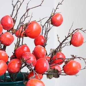 Getrocknete Blumen, künstlicher Persimmon-Fruchtzweig, Set für Heimdekoration, Esstisch-Ornament, Weihnachtsbaum-Dekoration