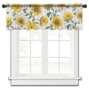 Curtain Sunflower Wood Grain Retro Kitchen Small Window Tulle Sheer Short Bedroom Living Room Home Decor Voile Drapes