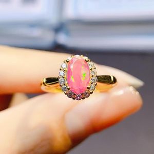 Cluster Rings Natural Pink Opal Ring October Birthstone 925 Sterling Silver Gemstone Engagment For Gift