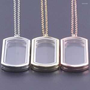 Chains 10Pcs/Lot Simple Rectangle Dog Tag Glass Screw Locket Pendant Necklaces For Jewelry Making Cool Men Relicario Colgantes Collier