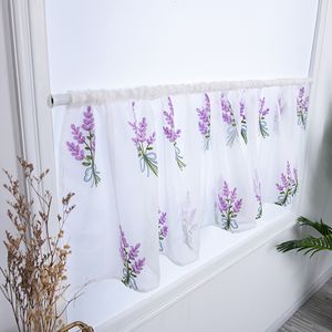 Cortina 1 pçs bolso curto linda flor bordada meia cortina para porta de cozinha cortina para café pequeno painel de janela transparente 230619