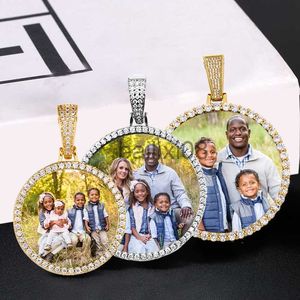Colares com pingente redondo medalhões de memória personalizado colar com pingente de foto para homens hip hop jóias grande tamanho médio pequeno pingente corrente de zircão presente j230620