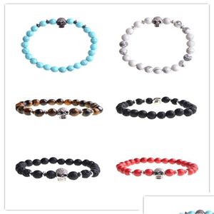 Beaded Natural Zircon Bracelet For Men And Women Fashion Personality 8Mm White Pine Red Tiger Eye Volcanic Stone Drop Delivery Jewel Dhyqp