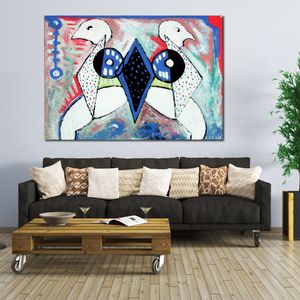 Pop Art Astratta Due Uccelli Dipinto su Tela Dipinto a Mano Moderno Arredamento Ristorante