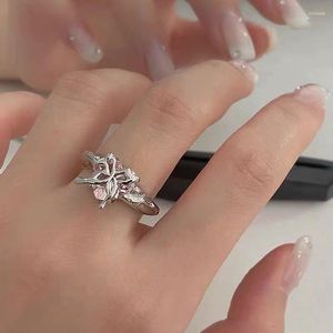 Cluster Rings 2023 Trend Vintage Pink Gem Heart Geometric Butterfly Open For Women Bff Punk Fashion Creative Y2K Jewelry 90s Accessories
